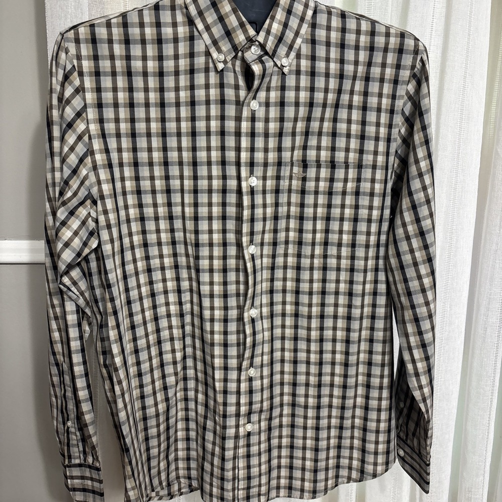 DOCKERS Shirt Men's Long Sleeve Collared Woven Oxford Plaid Medium Preppy
